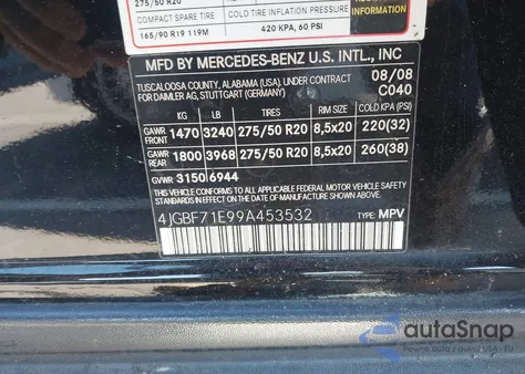 2009 Mercedes-Benz Gl 450 4Matic from USA, damaged, VIN 4JGBF71E99A453532